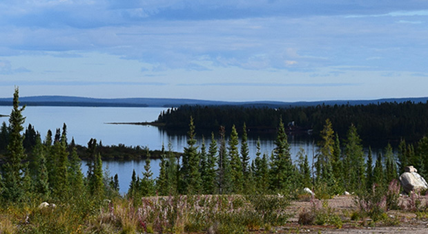 Elevated view of Misaw Lake Lodge area